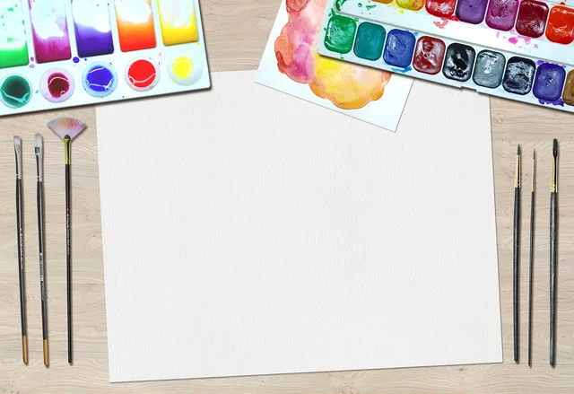 art, paint, water colors, desk, artist, equipment, painting, craft, drawing, paintbrushes, paper, creative, creativity, picture, colors, art, art, art, art, art, paint, desk, artist, painting, painting, drawing, drawing, paper. An auditable blank budget for a creator media kit, with VAT fields and due dates